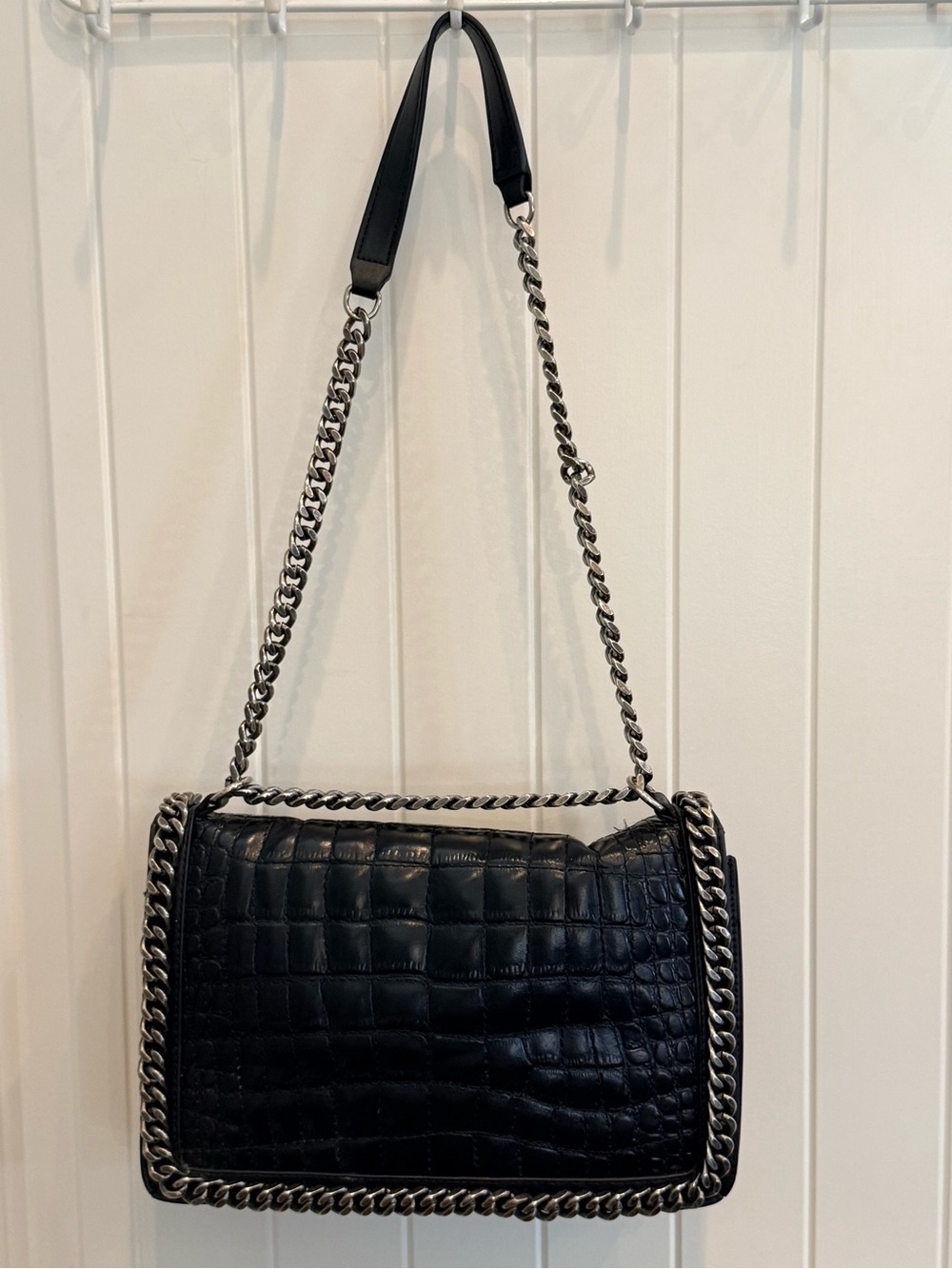 Zara Black Croc-Embossed Chain Shoulder Bag